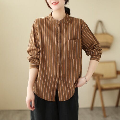 Autumn Casual Stripe Loose Long Sleeve Blouse