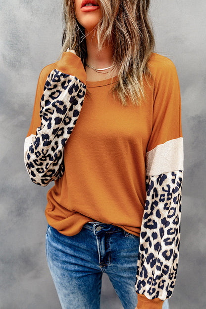 Round Neck Leopard Print Long Sleeve Top  Krazy Heart Designs Boutique   