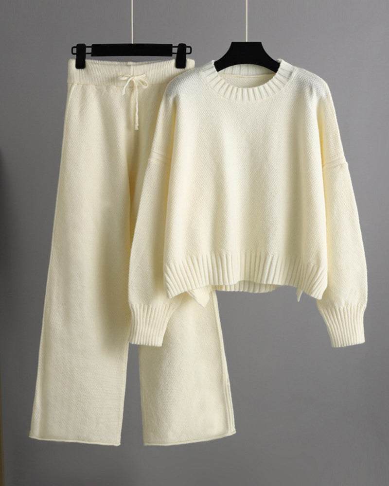 casual knit two piece set loose fit sweater and wide leg pants