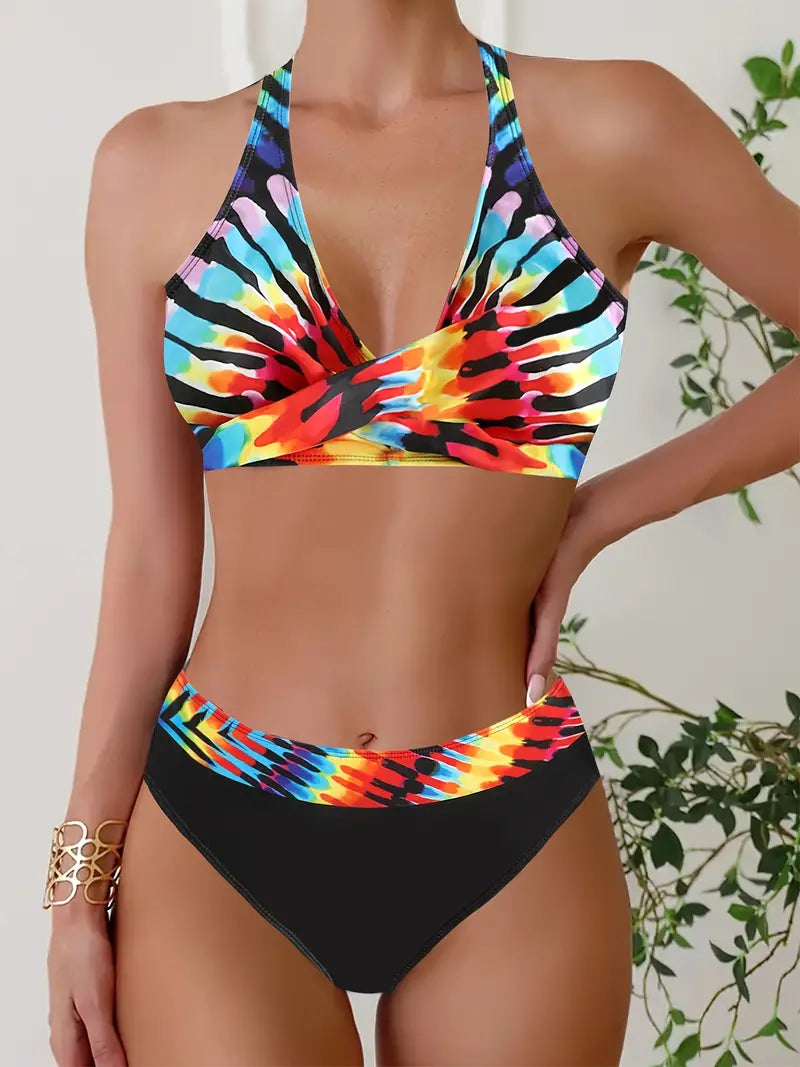 Tanya® | Stylischer Random Print Halter Kreuz Bikini