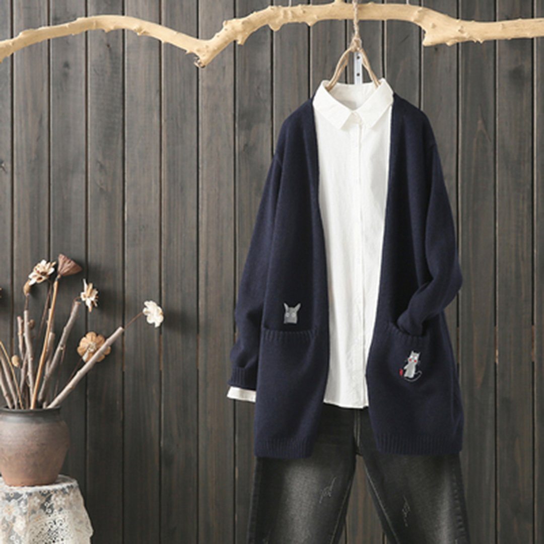 BABAKUD Loose Casual Embroidery Knitted Cardigan Coat