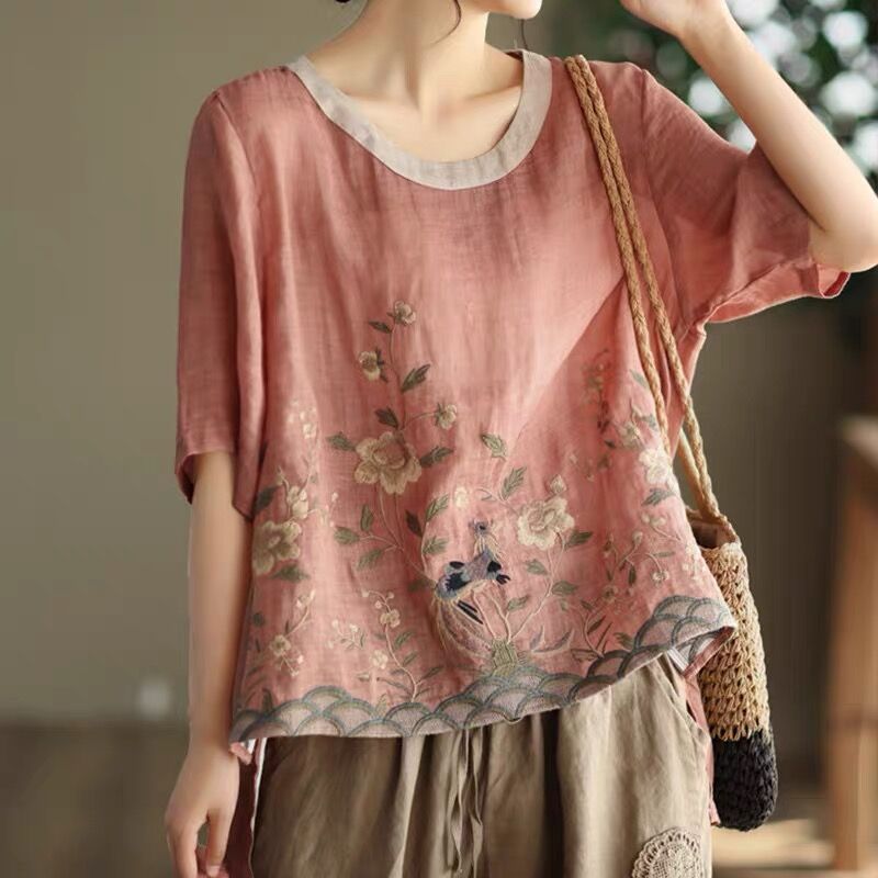 Women Summer Cotton Linen T-shirt