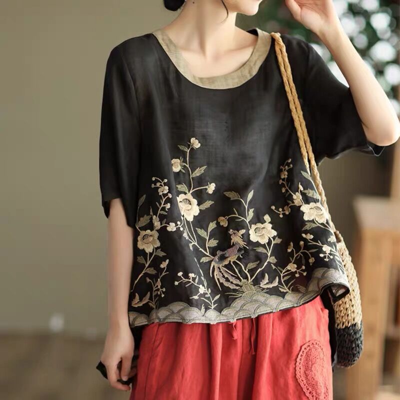 Women Summer Cotton Linen T-shirt