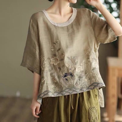 Women Summer Cotton Linen T-shirt