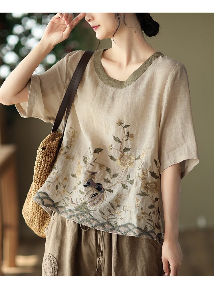 Women Summer Cotton Linen T-shirt