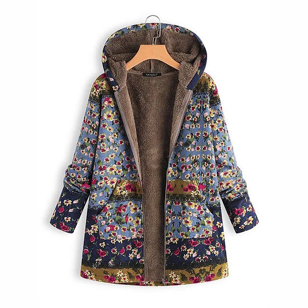 BABAKUD Winter Hooded Composite Coat Print Women's  Coat Jacket/ M-5XL