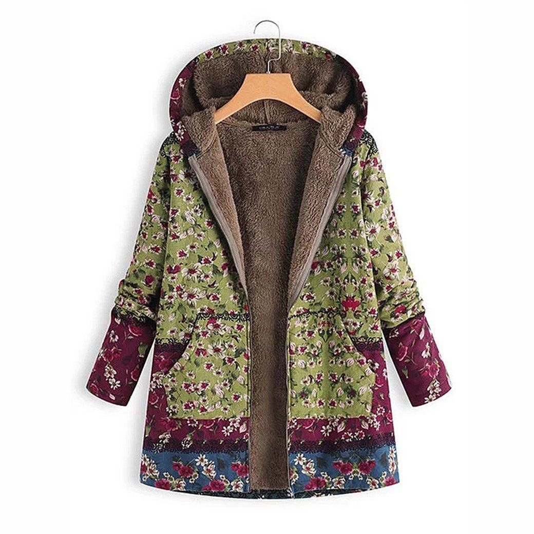 BABAKUD Winter Hooded Composite Coat Print Women's  Coat Jacket/ M-5XL