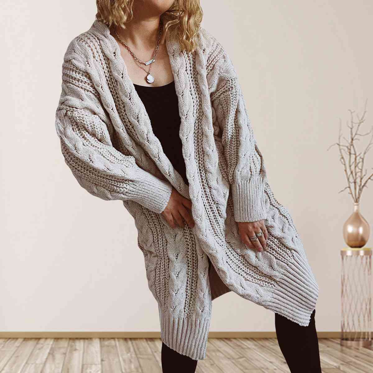 Cable-Knit Open Front Dropped Shoulder Cardigan king-general-store-5710.myshopify.com