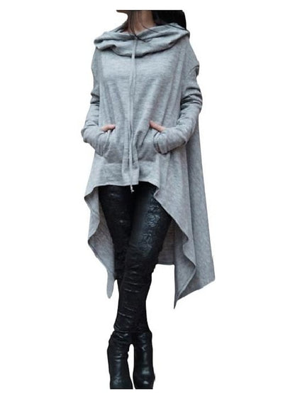 Women's Pullover Hoodie Dress Basic Sportswear Front Pocket Light Gray Dark Gray Wine Plain Loose Fit Street Pile Neck Long Sleeve S M L XL 2XL - LuckyFash™