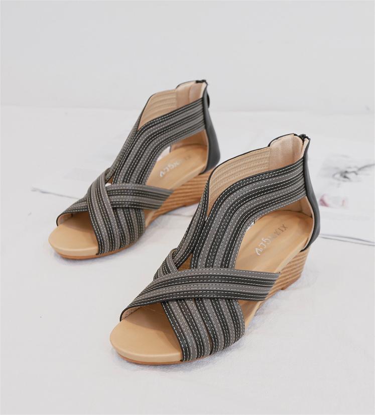 Bohemian Color Block Leather Wedge Sandals