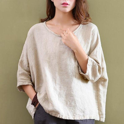 Buddha Trends Beige / One Size Loose Cotton and Linen Shirt  | Zen