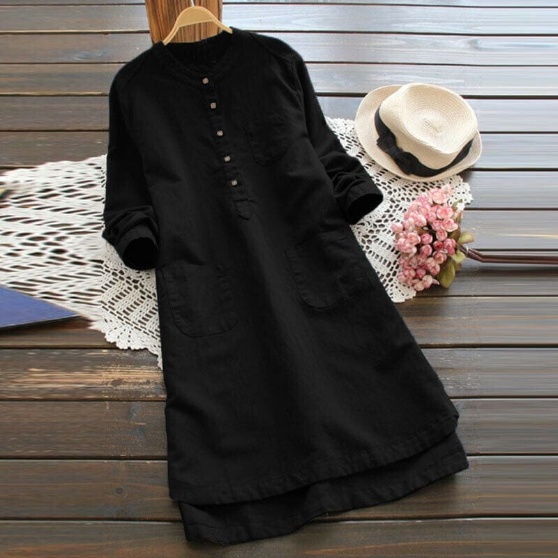 Buddha Trends Black / S Vintage Loose Cotton Linen Tunic