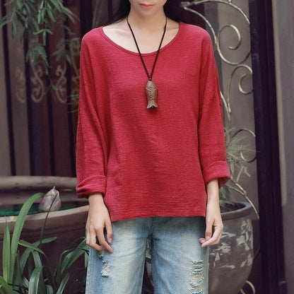 Buddha Trends Dark Red / One Size Sweet Mantra Cotton & Linen Long Sleeve Shirt