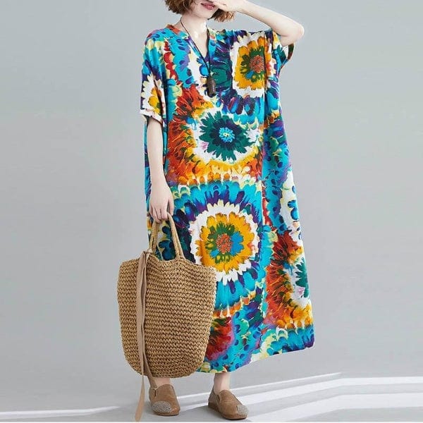 Buddha Trends Dress Tie-Dye Print Plus Size Hippie Dress