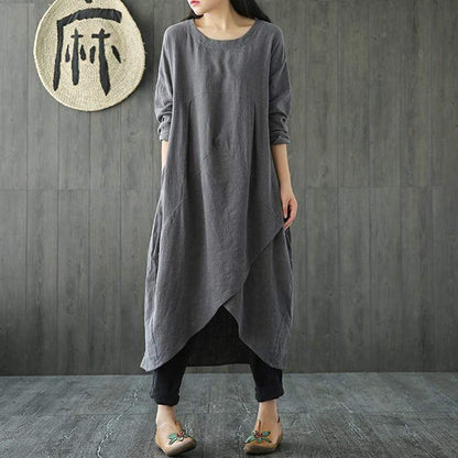 Buddha Trends Plus Size Crew Neck Asymmetric Split Tunic