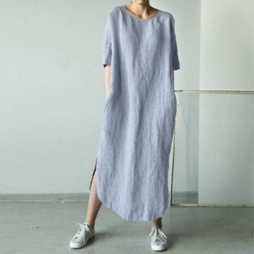 Buddhatrends Dark Grey / S Cotton Linen Split Long Dress