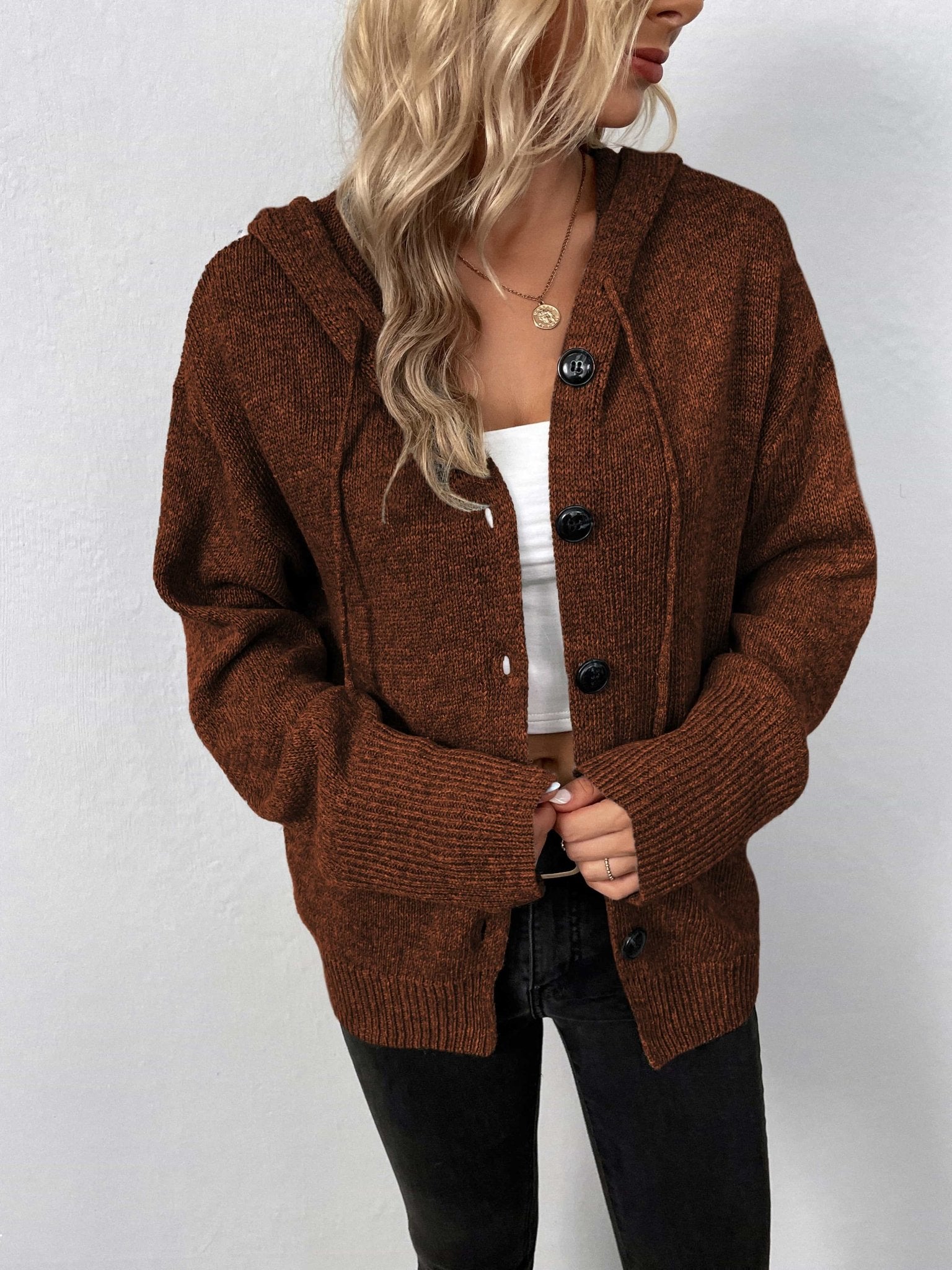 Button - Down Long Sleeve Hooded Sweater - Admiresty