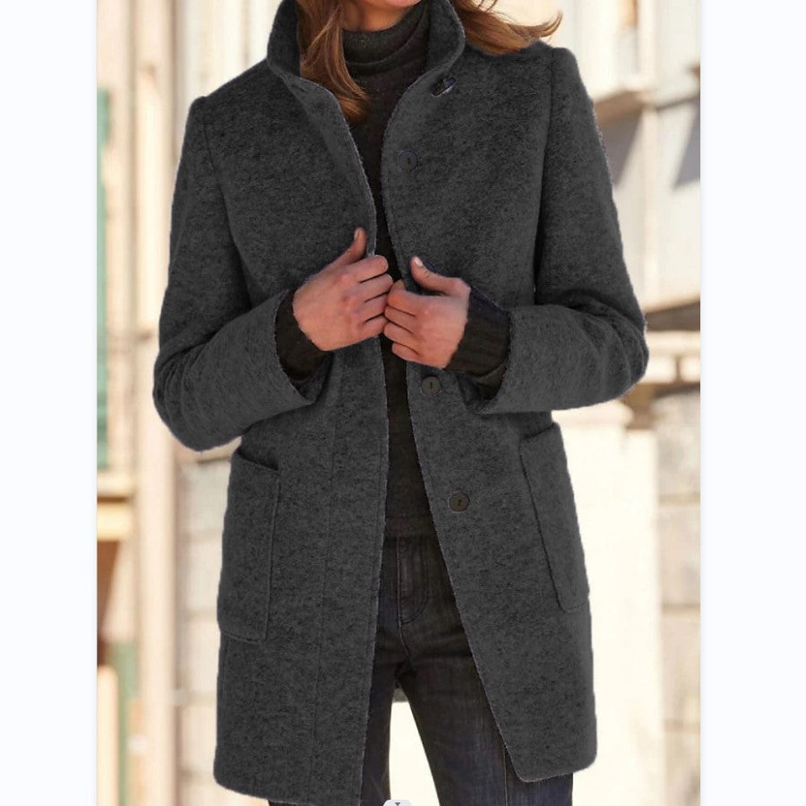 Women’s Wool Coat With Pockets and Stand Collar