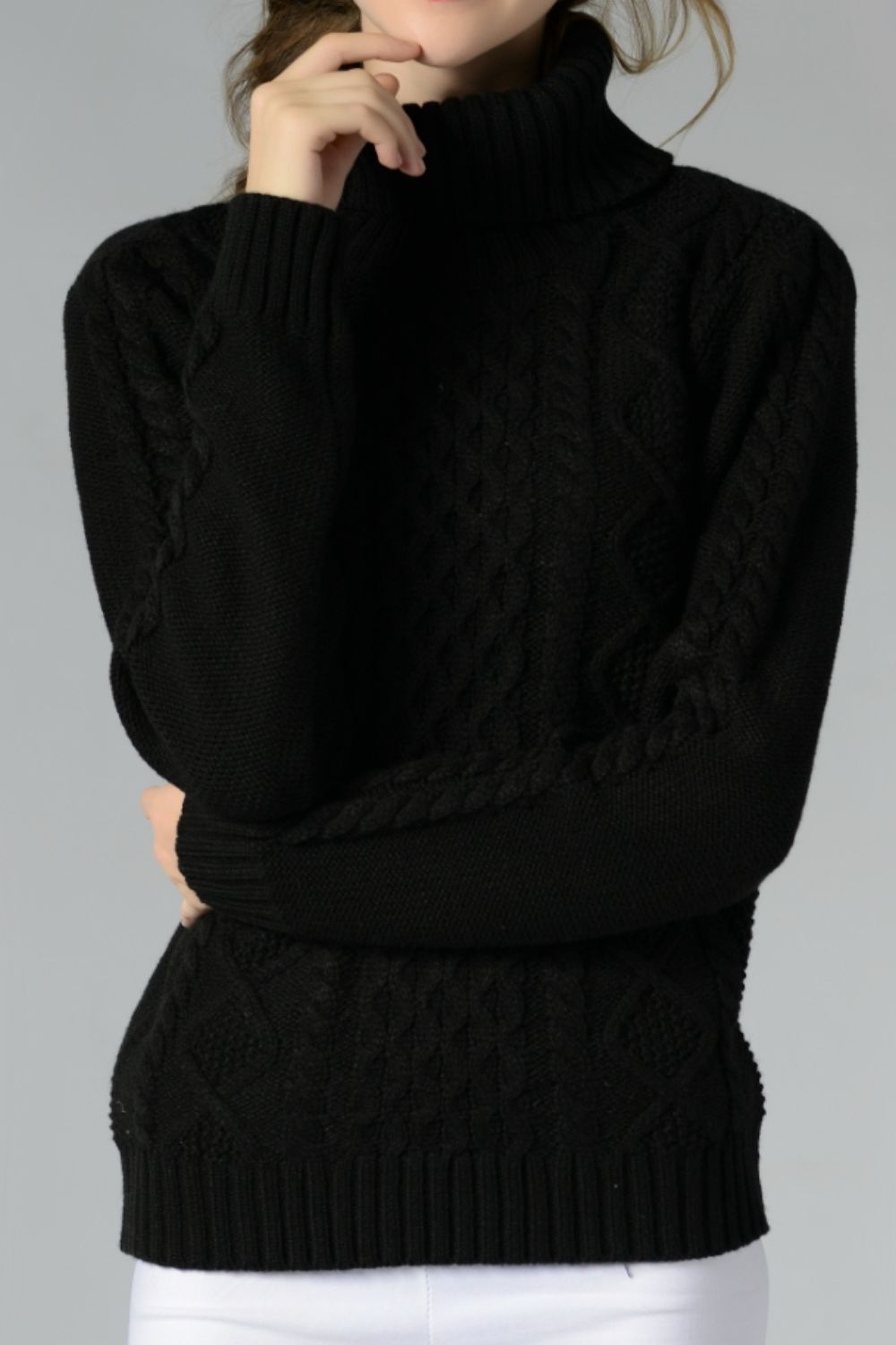 Cable - Knit Turtleneck Long Sleeve Sweater - Admiresty