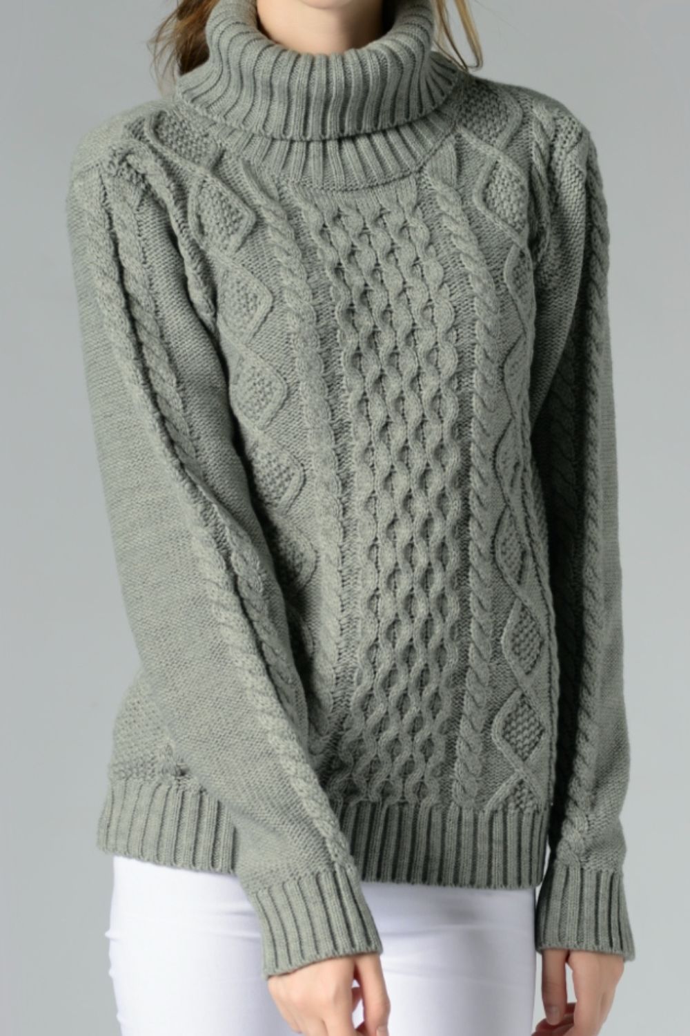 Cable - Knit Turtleneck Long Sleeve Sweater - Admiresty