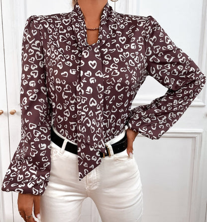 camisa estampada seda saten camisa elegante con lazo