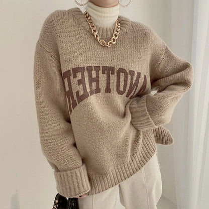 Candy Color Sweater Loose Letter Knitted Pullovers - Diva Melody