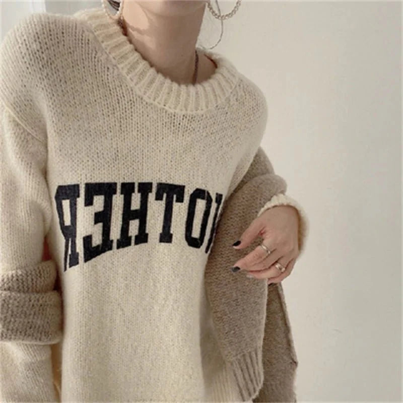 Candy Color Sweater Loose Letter Knitted Pullovers - Diva Melody