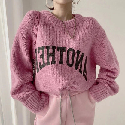 Candy Color Sweater Loose Letter Knitted Pullovers - Diva Melody