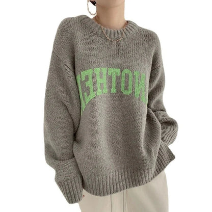 Candy Color Sweater Loose Letter Knitted Pullovers - Diva Melody