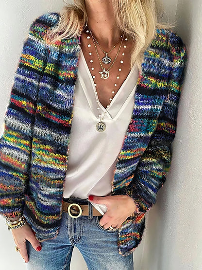 Cardigans - Printed Multicolor Striped Commuter Slim Cardigan - MsDressly