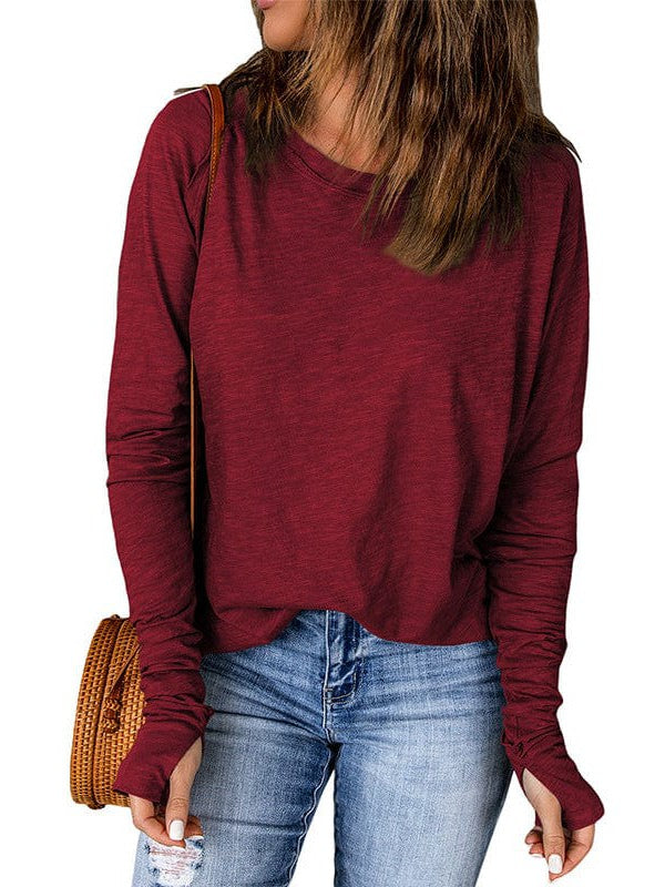 Chic Women's Round Neck Pullover with Long Sleeves and Versatile Style