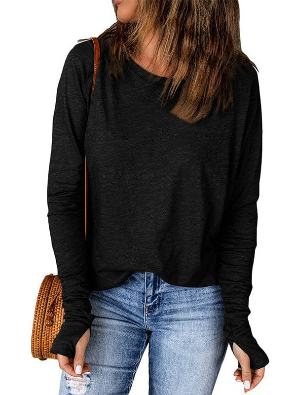 Chic Women's Round Neck Pullover with Long Sleeves and Versatile Style