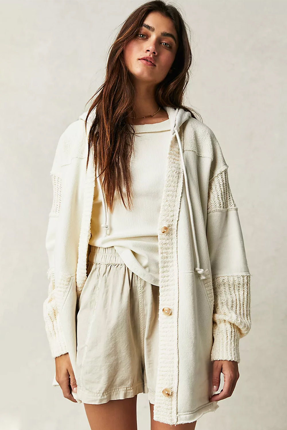 Contrast Knit Patchwork Hooded Functional Coat - Coats - Sunny Angela