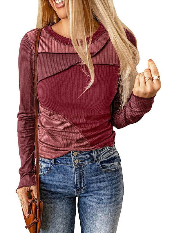 Contrast Pit Stripe Pullover with Slim Fit and Round Neck for Women