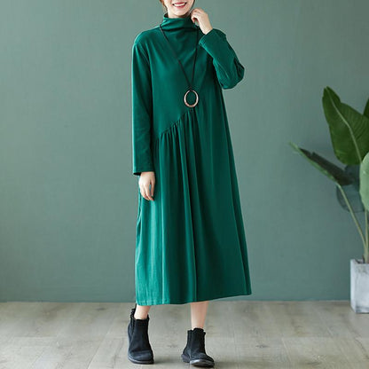 Cotton Knit Long Sleeve High Neck Dress