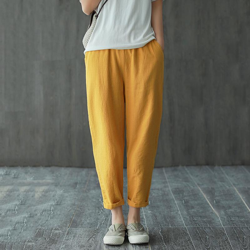 Cotton Llinen Spring Elastic Waist Comfortable Pants