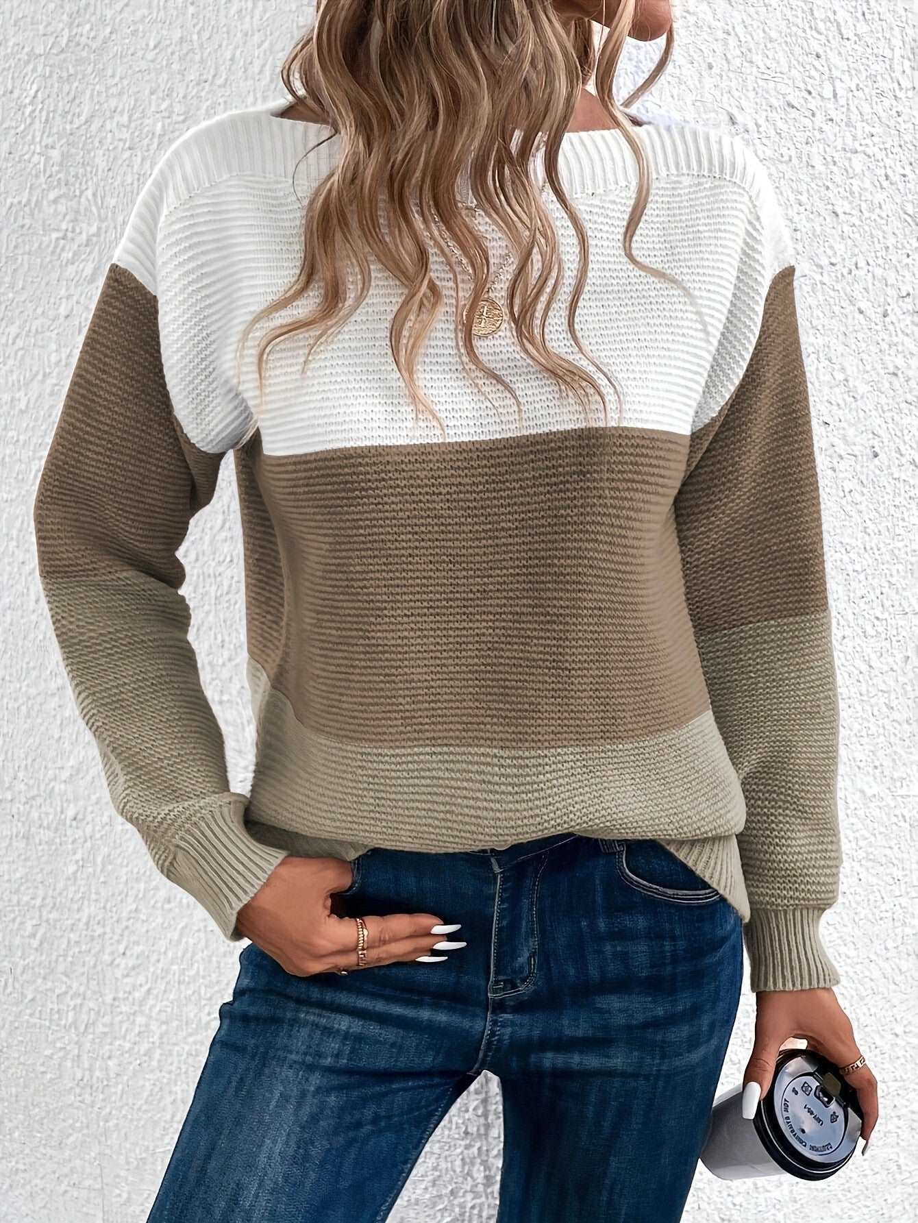 Women's Round Neck Long Sleeve Colorblock Sweater in 8 Colors S-XL