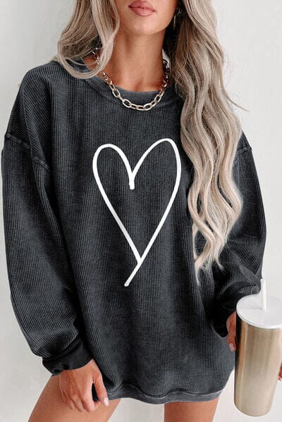 Heart Round Neck Dropped Shoulder Sweatshirt - Sydney So Sweet