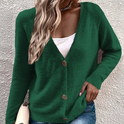 Women's V-Neck Button Cardigan Sweater in 6 Colors S-L - Wazzi's Wear