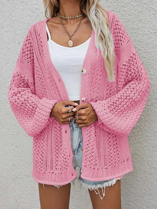 Openwork Button Front Cardigan king-general-store-5710.myshopify.com