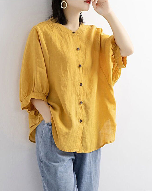 Lantern Sleeve Retro Loose Mid Sleeve Plus Size Shirt