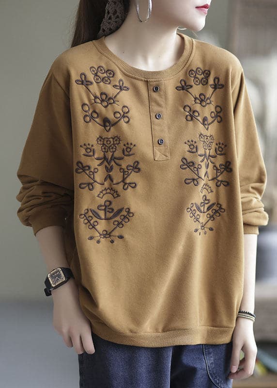 diy Yellow Embroideried Floral Cotton Tops Spring GK-LTP220127