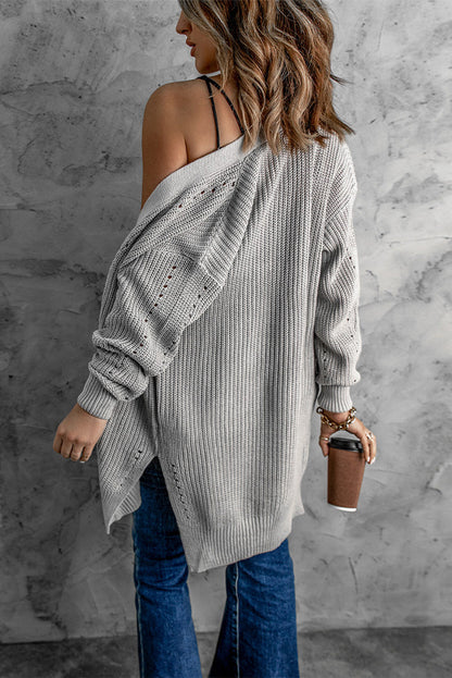 Drop Sleeve Cable Knit Cardigan With Slits - Sweaters & Cardigans - Sunny Angela