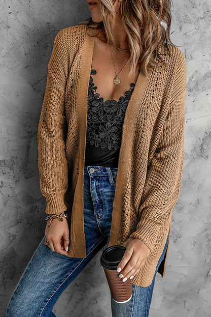 Drop Sleeve Cable Knit Cardigan With Slits - Sweaters & Cardigans - Sunny Angela