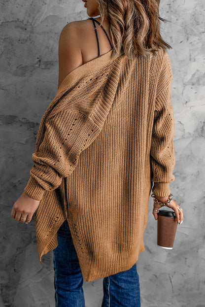 Drop Sleeve Cable Knit Cardigan With Slits - Sweaters & Cardigans - Sunny Angela