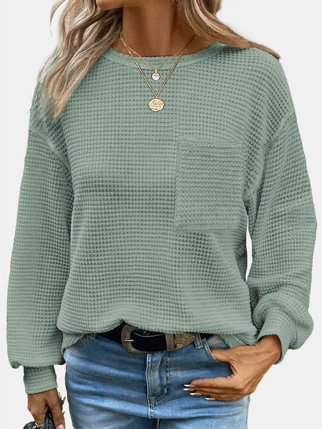 Round Neck Long Sleeve T-Shirt-Timber Brooke Boutique, Online Women's Fashion Boutique in Amarillo, Texas