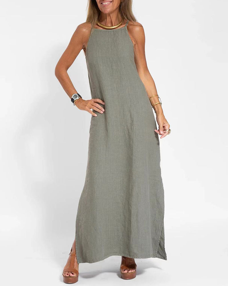 casual loose sleeveless spaghetti side split maxi dress