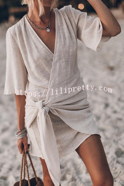 Fannie® | Cotton Linen Blend Knotted Wrap Mini Dress