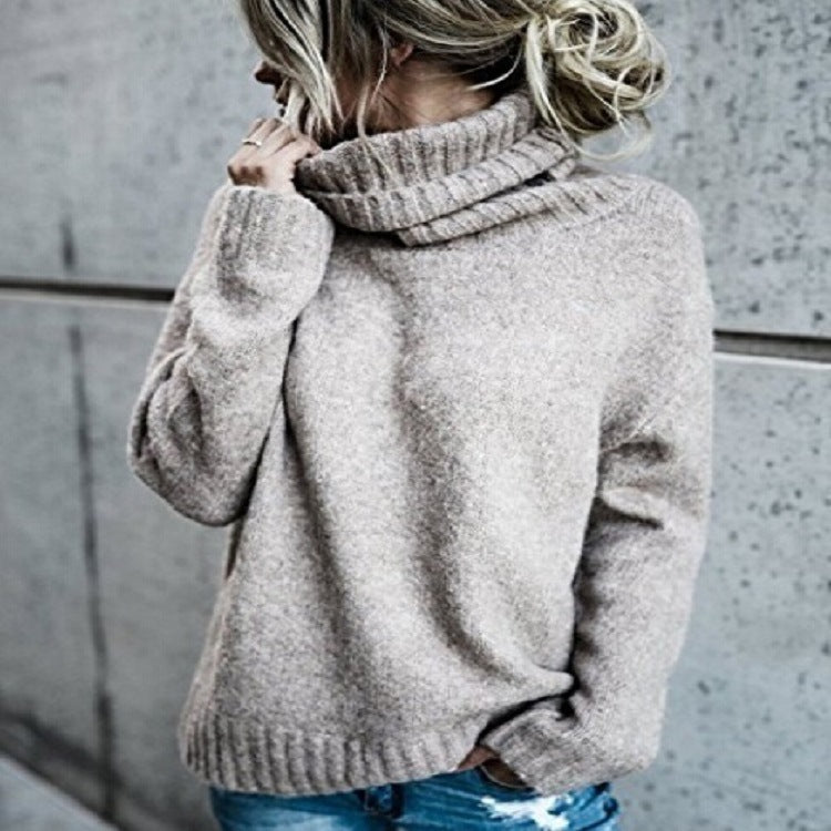 Oversized Turtleneck Pure Color Knit Sweater