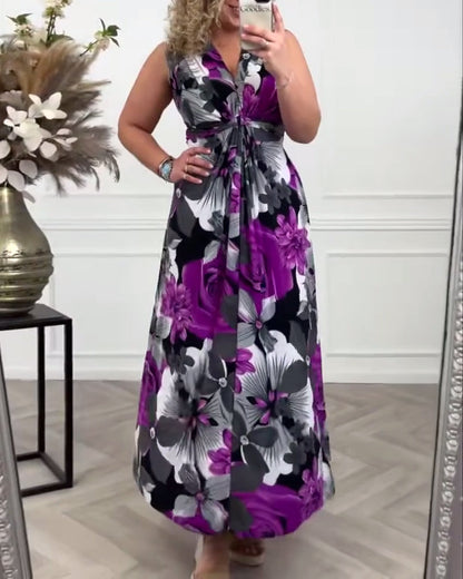 Melinda® | Ärmelloses plissiertes elegantes Kleid mit floralem Muster